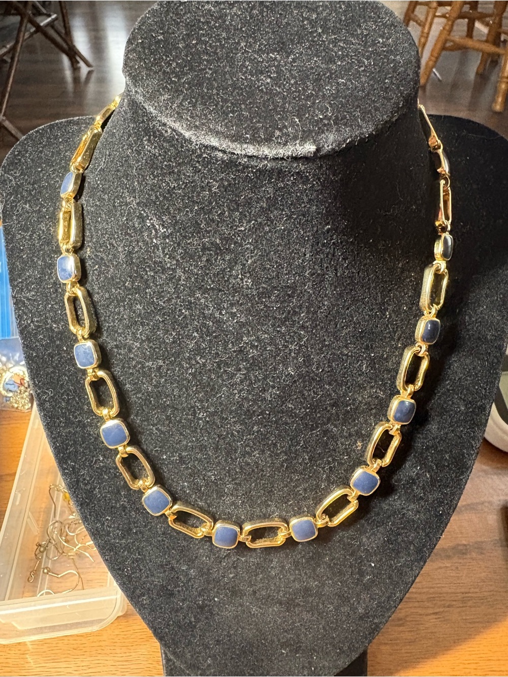 Gold Chain Necklace with Blue enamel - Women Jewelry
